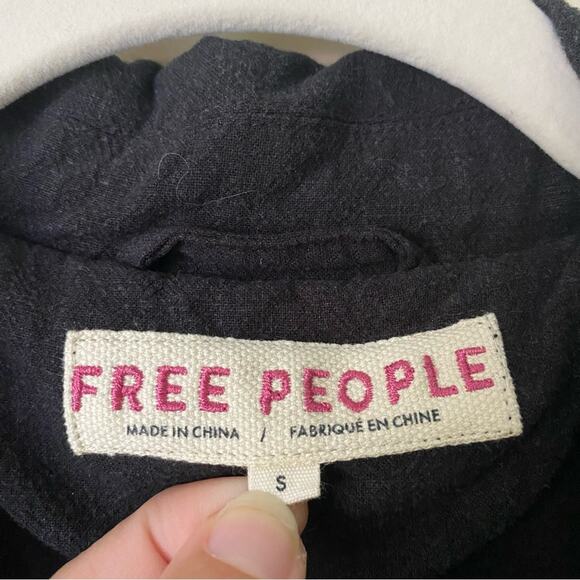 Free People | Linen Blend Belted Blazer Jacket Fall Dark Academia Black Small - Picture 5 of 6